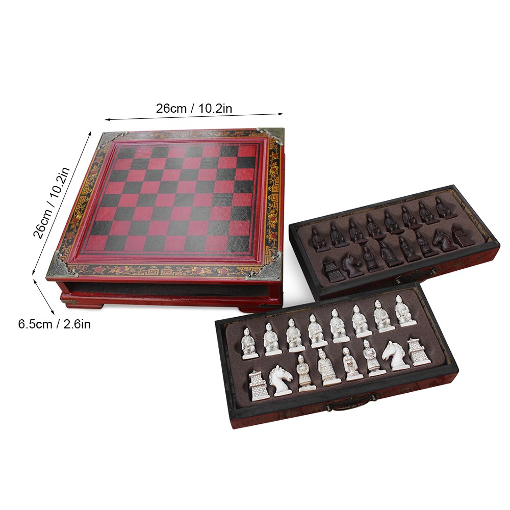 International træskakssæt terracotta krigere skakbrikker skakspil jul kinesisk special