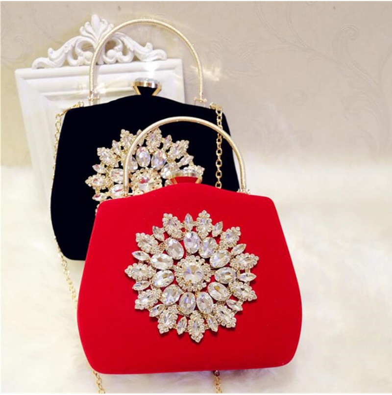 Diamant Zonnebloemen Avond Luxe Reticule Bruiloft Clutch Bags Voor Meisjes Partij Zakken Met Ketting