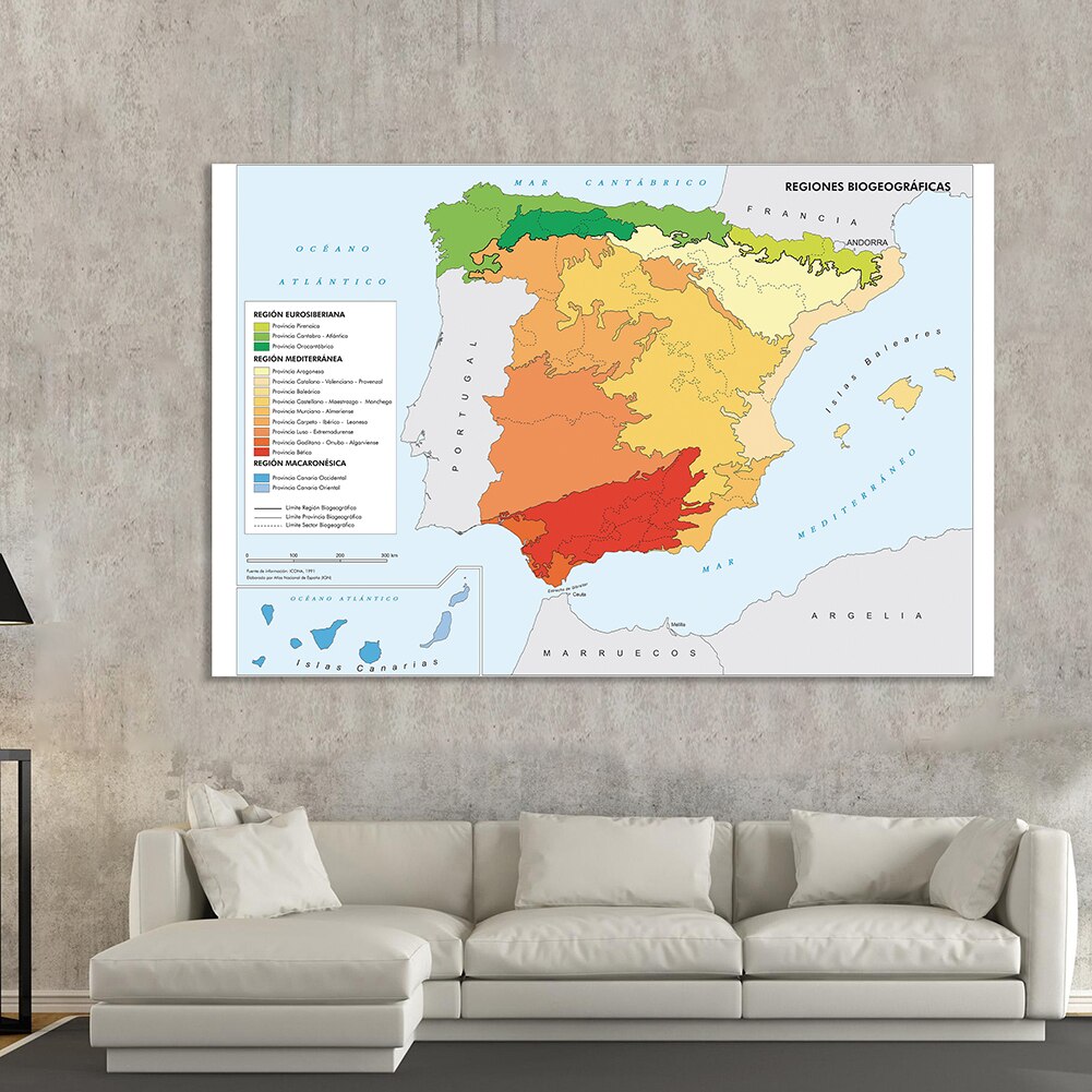 225*150cm The Spain Region Distribution Map(In Spanish)Non-woven Canvas Painting Wall Art Poster Home Decoration School Supplies