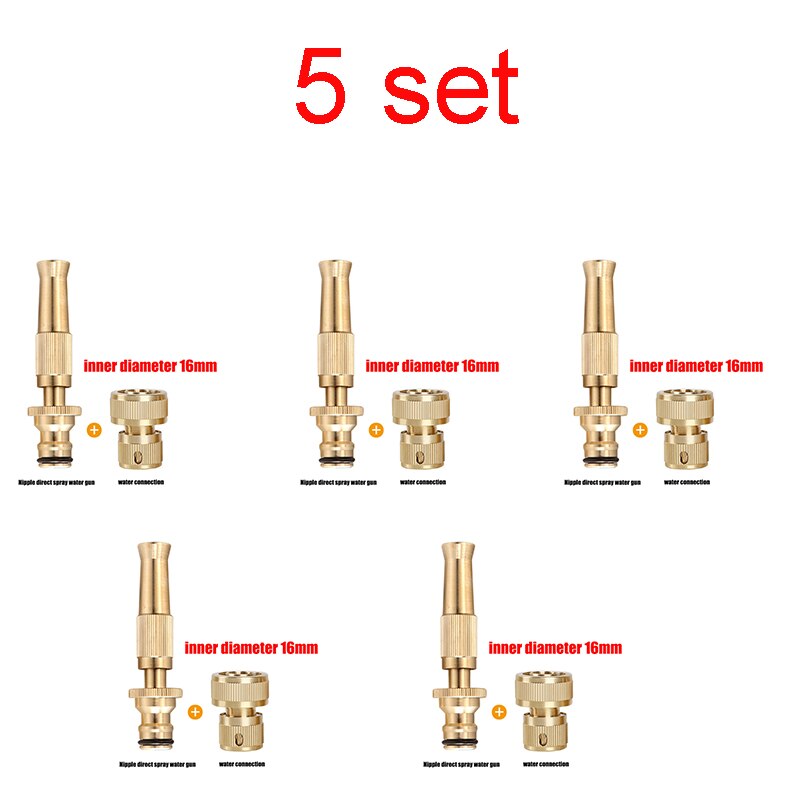 Brass High Pressure Hose Nozzle Squirt Water Gun Direct Spray Sprinkler Quick Connector for Home Garden Watering Car Wash Gun: inner 16mm 5set