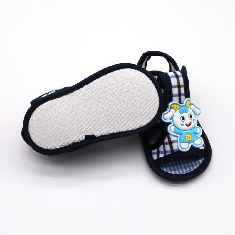 Baby sandalen cartoon dieren geruite baby katoenen sandalen casual schoenen zachte bodem baby peuter schoenen
