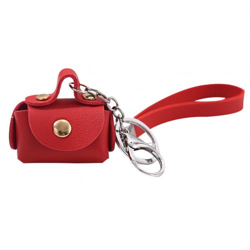 Kvinder kunstlæder mini nøgleringskæde håndtaske vedhæng rygsæk nøglering ornament øretelefon opbevaring pengepung: Rød