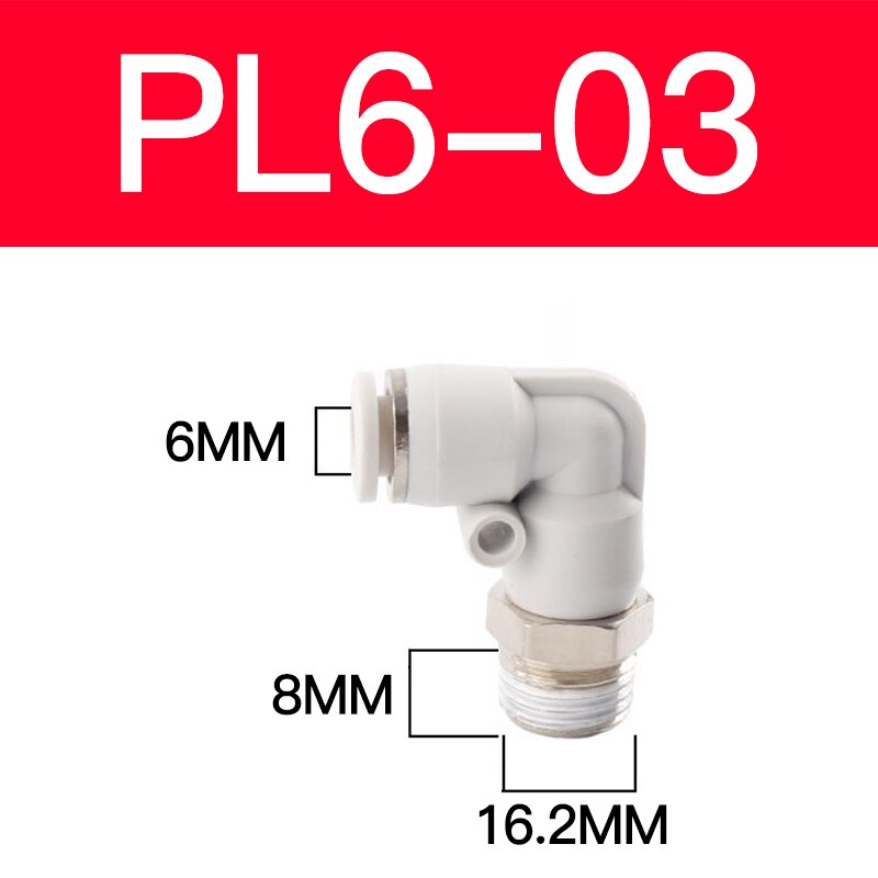 APL solenoid valve accessories PL4 6 8 10mm and miniature solenoid valve connector elbow connector white pneumatic connector: PL6-03