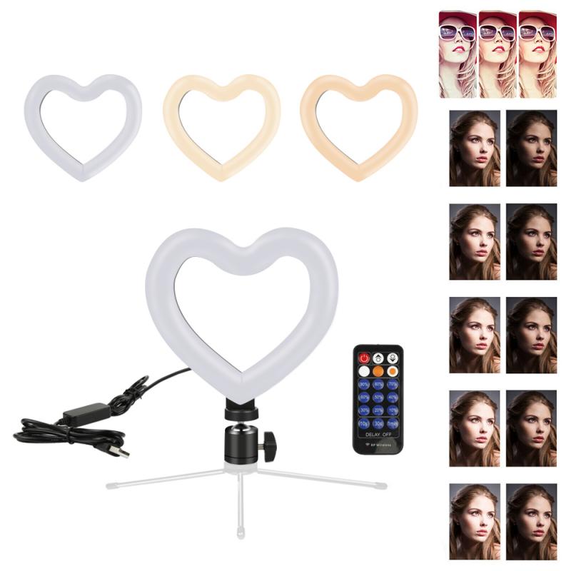 6 zoll Heart-shaped Dimmbar Mit USB Kalt Warm Up LED Fotografie Video Live Lampe Tricolor Füllen Licht