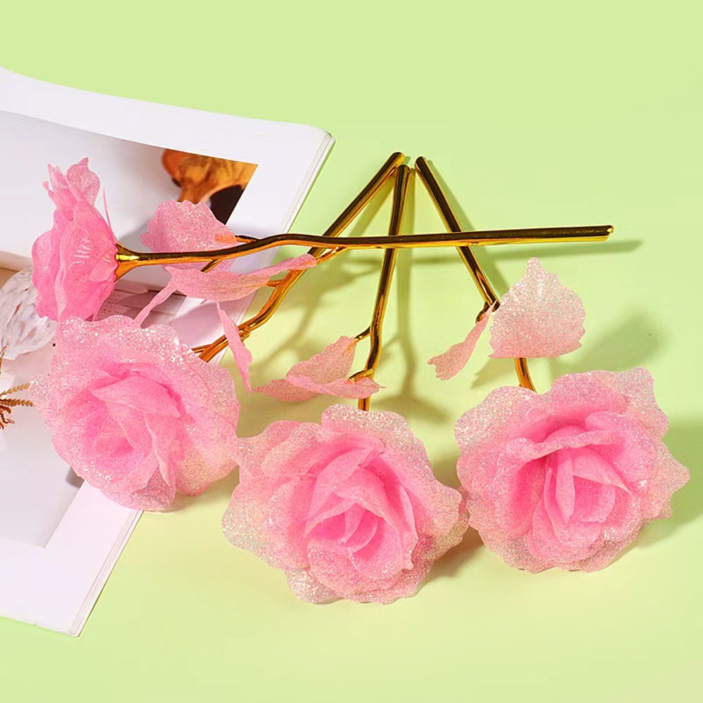 Sprankelende rozendecoratie Prachtige 24-karaats gouden roségouden folieroos Milieuvriendelijke kunstbloem voor feestwoonkamer Verjaardag
