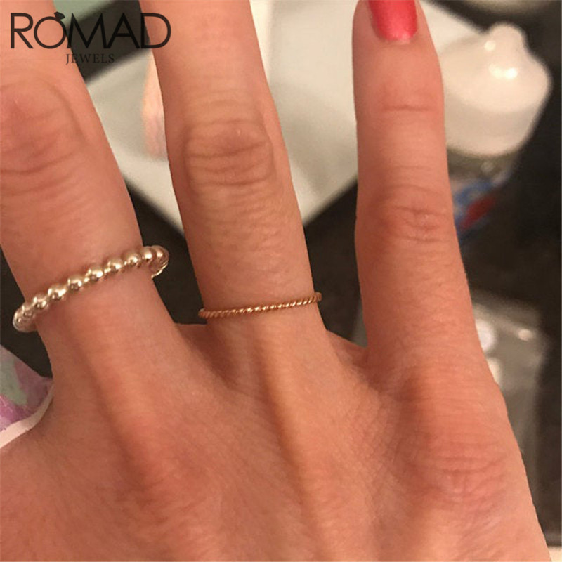 ROMAD Round Twisted Rings for Women Slim Thin Finger Ring Twist Rope Stacking Wedding Ring 100% 925 Sterling Silver Jewelry