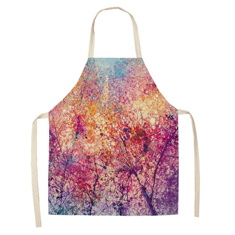 Delantal de cocina de bosque para hombre y mujer, delantales de lino y algodón sin mangas con estampado de árbol de fantasía, Herramientas de limpieza para el hogar: 3 / 66x47cm