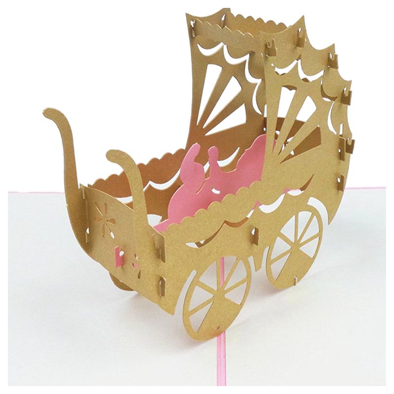 BEST3D bébé en landau carte Pop up carte d'anniversaire bébé à la main Kirigami papier Art blanc 3D carte de voeux (bébé fille)