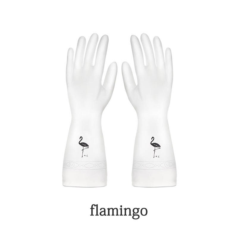 1 Pair Waterproof Household Cleaning Tools Cleaning Glove Kitchen Silicone Dish Washing Gloves Portable Garden Cleaning Gloves: flamingo / L