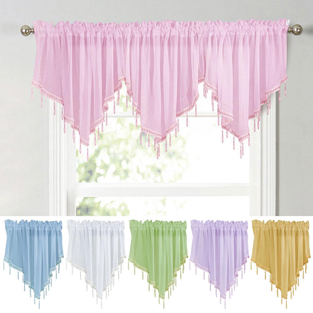 Solid Color Triangle Shape Kitchen Short Curtain Window Valance Drape Home Kitchen Living Room Bedroom Decor