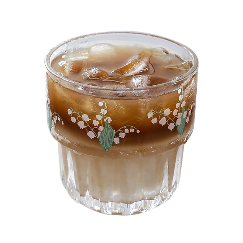 Muguet fleur verre clair tasse corée café lait jus tasse verre frais fille coeur lait thé tasse: 258ml