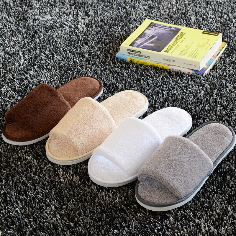 Ett par unisex mjuka botten vinter tofflor hotell resor bärbara tofflor engångs hem gäst inomhus bomull tyg toffel
