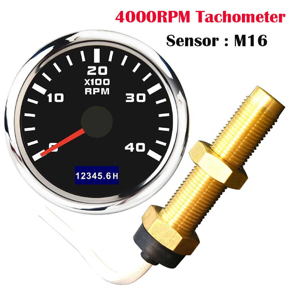 52mm Car Tachometer Waterproof LCD Display Tach Hour Counter Meter For Diesel Motor Engine Marine Boat3000 4000 6000 8000RPM: 4000RPM BS M16
