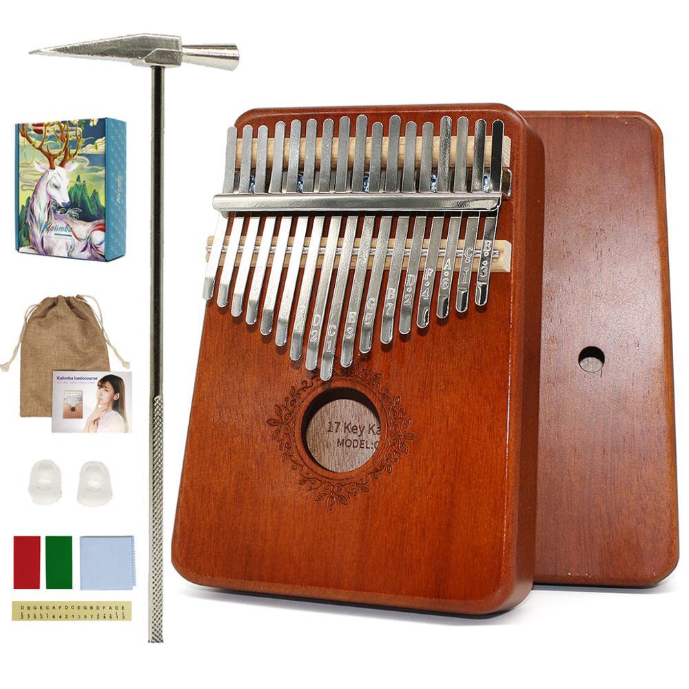 Kalimba 17 key Thumb Piano Wood Mahogany Mbira Body Musical Instruments Africa Kalimba Piano with Accessories: KM-Brown