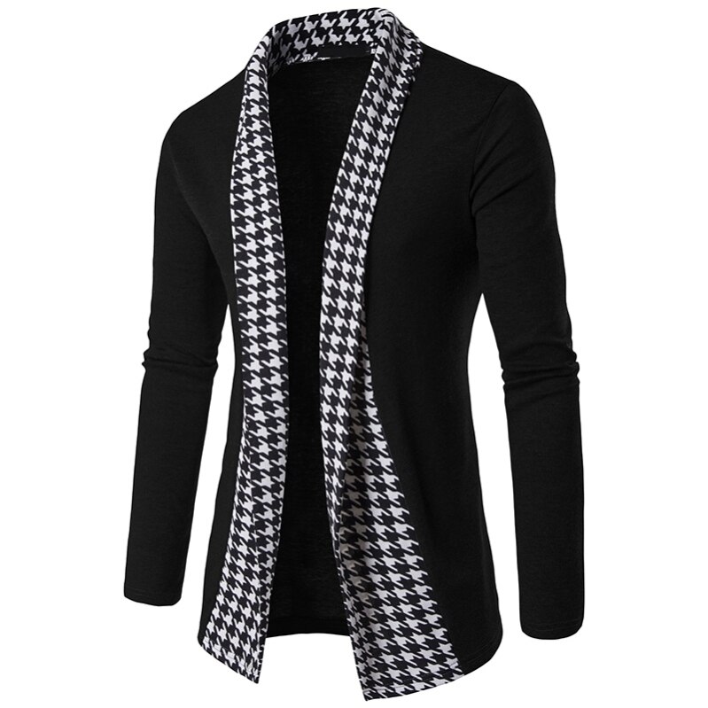 Herfst zwart-wit geruite herentruien vest casual jas herentrui breiwerk: Zwart / Xxl
