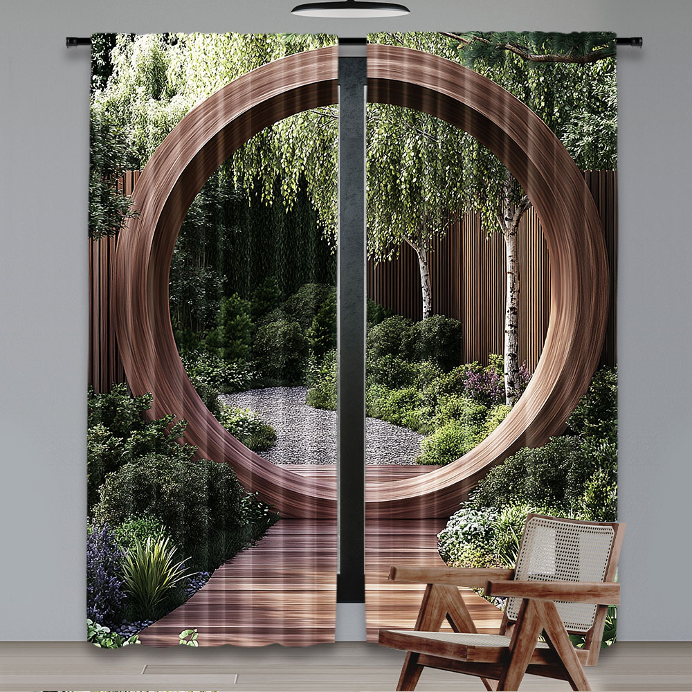 Rideau japonais rond rustique, 2 pièces, ouverture de porte et de porte, habitude Sublime, paysage naturel pour chambre à coucher, salon et salle à manger