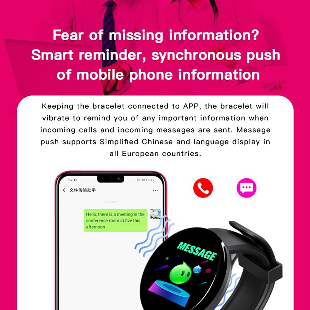 2 PCS D18 Heart Rate Smart Bracelet Man Activity Tracker Smartwatch Sports Tracker Smart Band Wristwatch for Android IOS