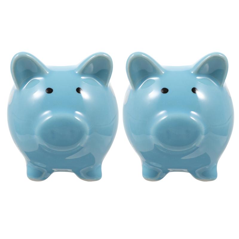 2pcs Cartoon Piggy Saving Pot Ceramic Coin Bank Lovely Kids Room Ornament