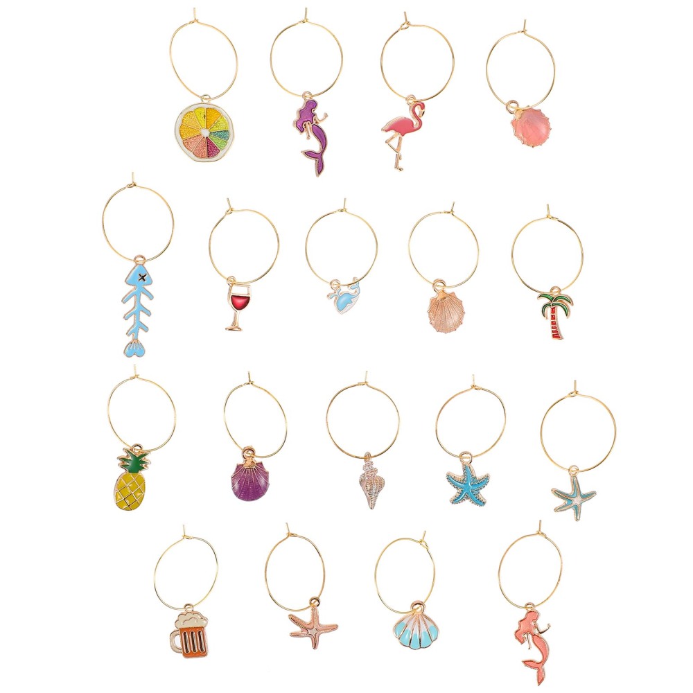 18 stk charms glas identifikatorer vinglas ringe glas drink markører tags festartikler (assorteret farve): Default Title