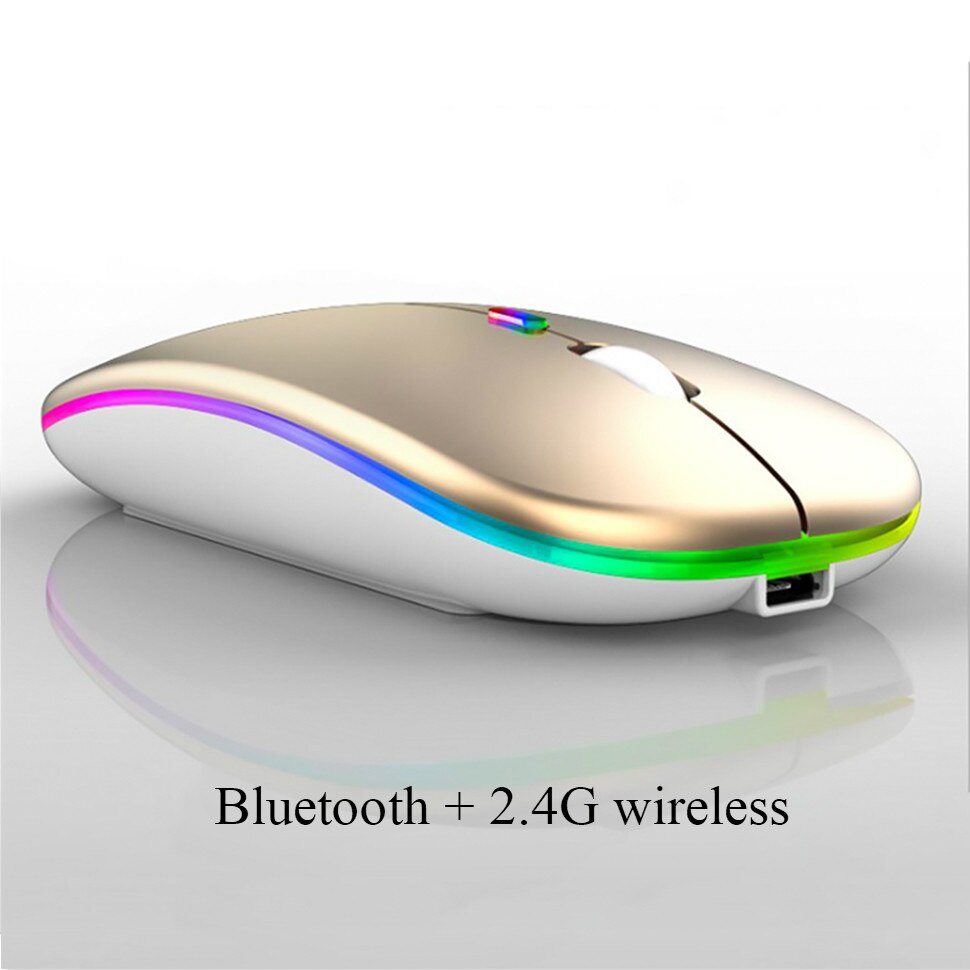 Bluetooth Muis Draadloze Oplaadbare Dual Mode 2.4G Draadloze Muis Stille 1600 Dpi Ergonomische Muis Voor Computer Pc Laptop: Gold Dual Mode