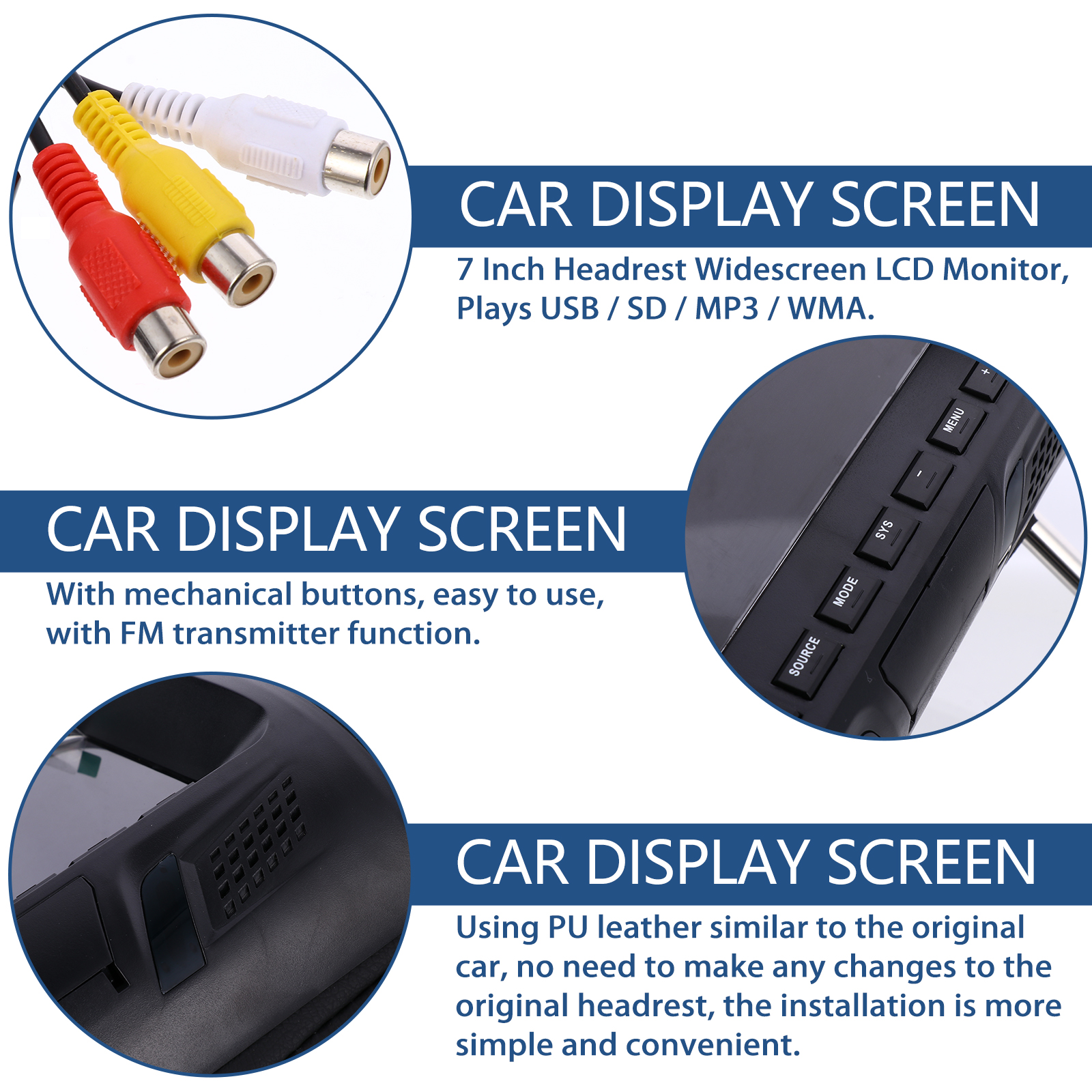 7-inch Car Headrest Display Screen Universal Back Seat Multi-function MP5 Screen