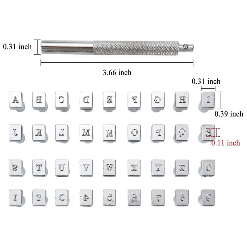 Juego de perforadores de letras y números de Metal, herramientas de perforación de letras y números, 26 letras del alfabeto impresas, 36 piezas (3,5 Mm)
