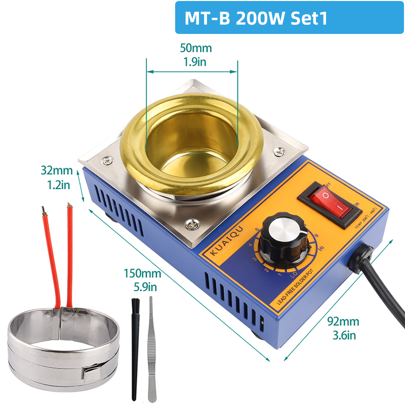 Olla de soldadura sin plomo, horno de fusión de estaño de mano, Control de temperatura ajustable, herramienta de baño para desoldar, 150W / 200W / 250W / 300W: Gris