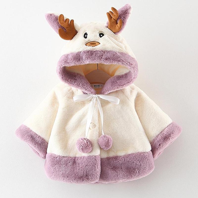 Abrigo coreano de algodón de dibujos animados para bebés y niñas, cálido abrigo de manga larga a la con costura con capucha, capa gruesa, chaquetas de lana