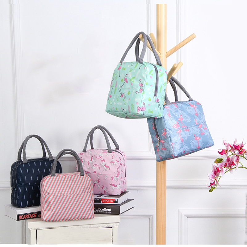 Functional Cute Pattern Lunch Bag Portable Insulated Canvas Cooler Bog Thermal Food Picnic Lunch Bags For Women Kids
