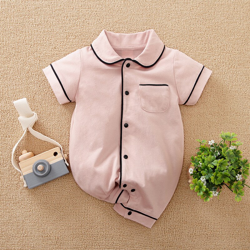 0-18 Months Baby Romper Pajamas 2022 Summer Breathable Newborn Sleep Gown Solid Color Toddler Boy Clothing Infant Girl Onesie: Pink / 18m