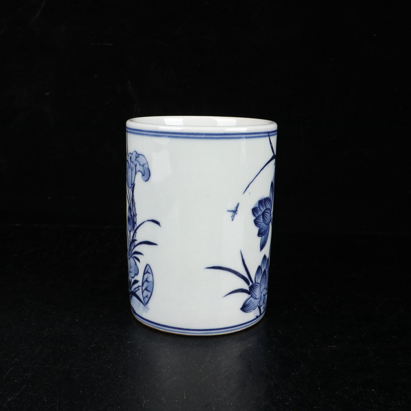 Antique Porcelain Kiln Blue and White Crafts Lotus Pen Container
