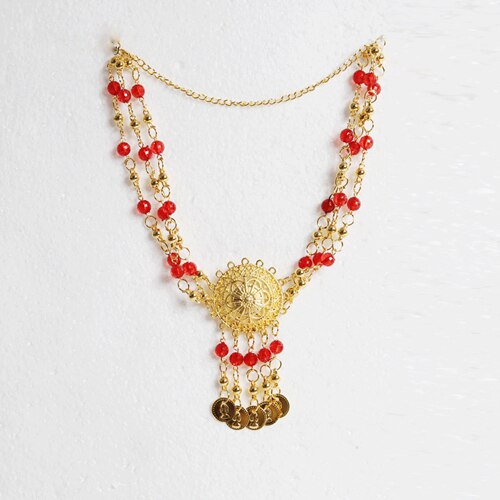 Bollywood sieraden voor dans hoofdtooi gouden ketting indiase accessoires ketting: Rood