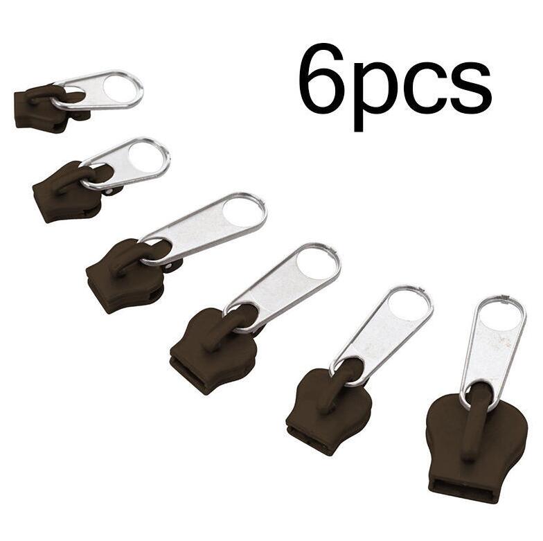 6Pcs Fix Zipper DIY Zip Slider Repair Kit Replacement For Zip Fastenings Sewing Tailor Tools Clothing Accessories: COFFEE