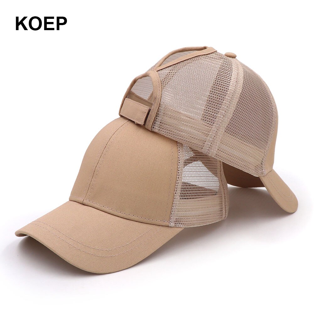 Koep hestehale baseball kasket snapback rodet bolle kasketter til kvinder kvindelig sommer mesh trucker hat pige hip hop hatte: Khaki