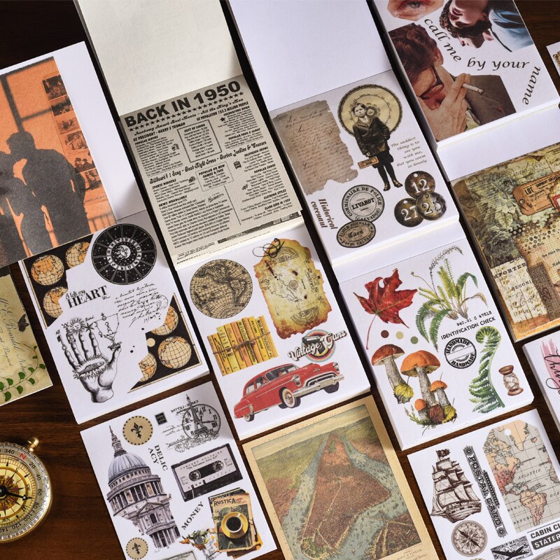 Libro de escritura con Collage Vintage, pegatinas, diario de chatarra, ephemera, papel artesanal, álbum de recortes, Manual decorativo