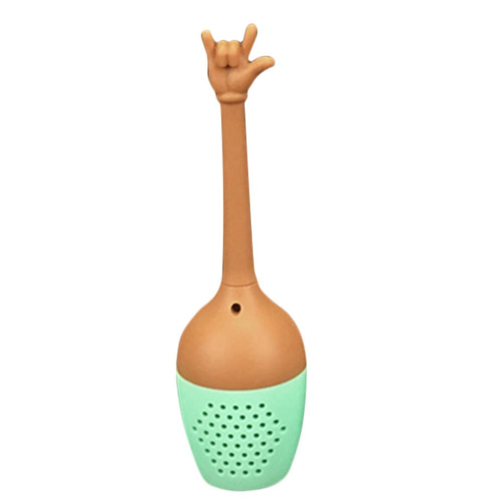 Infusores de té de hojas sueltas con gestos en las manos, colador de silicona de mango largo para viaje, taza, botella, herramientas de té para en casa: Verde claro