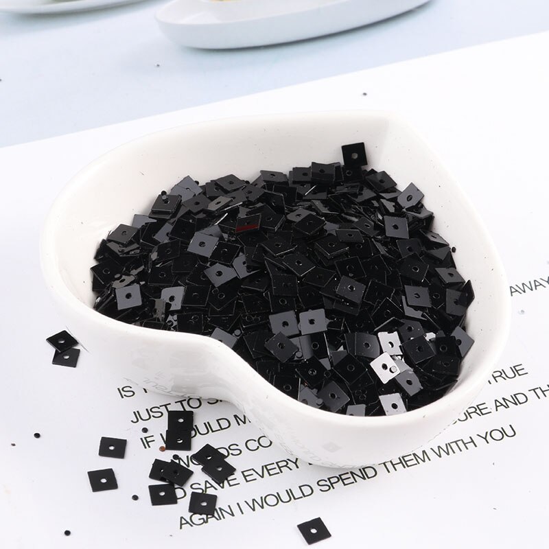 Multi Size 4Mm/5Mm/7Mm Vierkante Pailletten Pailetten/Platte Pvc Sequin Naaien Ambacht, kids Diy Plakboek, Vrouwen Kleding Accessoires: Solid Black / 5mm 1000pcs 10g