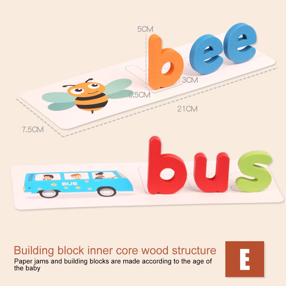 Wooden Alphabet Letter Learning Cards Set Word Spelling Practice Game Toy English Letters Spelling Card Word Toys