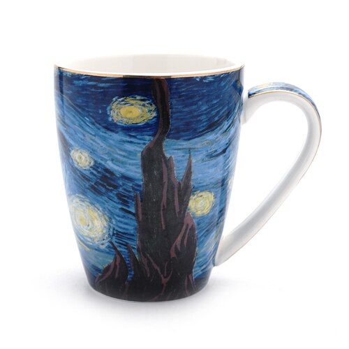 90/220/300/400ML Latte Cappuccino Espresso Mugs Coffe Mugs Set with Spoon Saucer Milk Cup Mug Van Gogh Oil Painting Style Cups: Mug 400ml