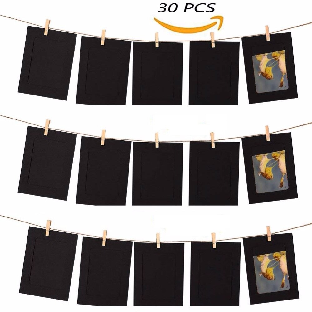 30 Pcs Papier Foto Muur Fotolijst Zwart Wit Karton Decoratie 3 /5 /6 /7 Inch Met clips: Black / 6 inch