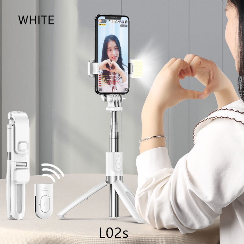4 in 1 bluetooth-selfie-stick mit led-fülllicht, faltbarem stativ für smartphone-kamera, kabellosem, ausziehbarem monopod-selfie-stick: Weiß