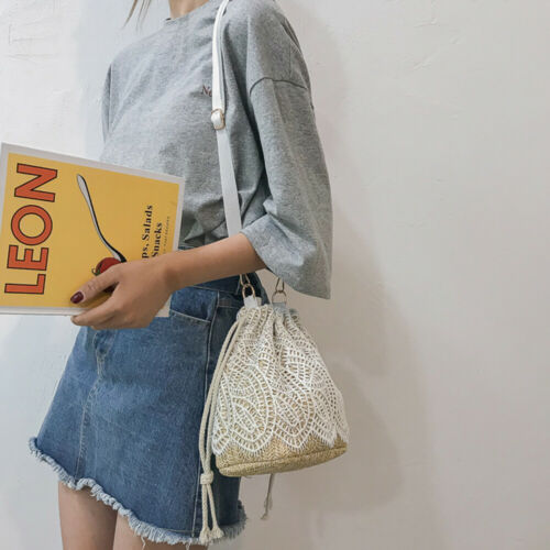 Frauen Böhmen Stroh Tasche Woven Rattan Handtasche Crossbody Sommer Strand Schulter Tasche