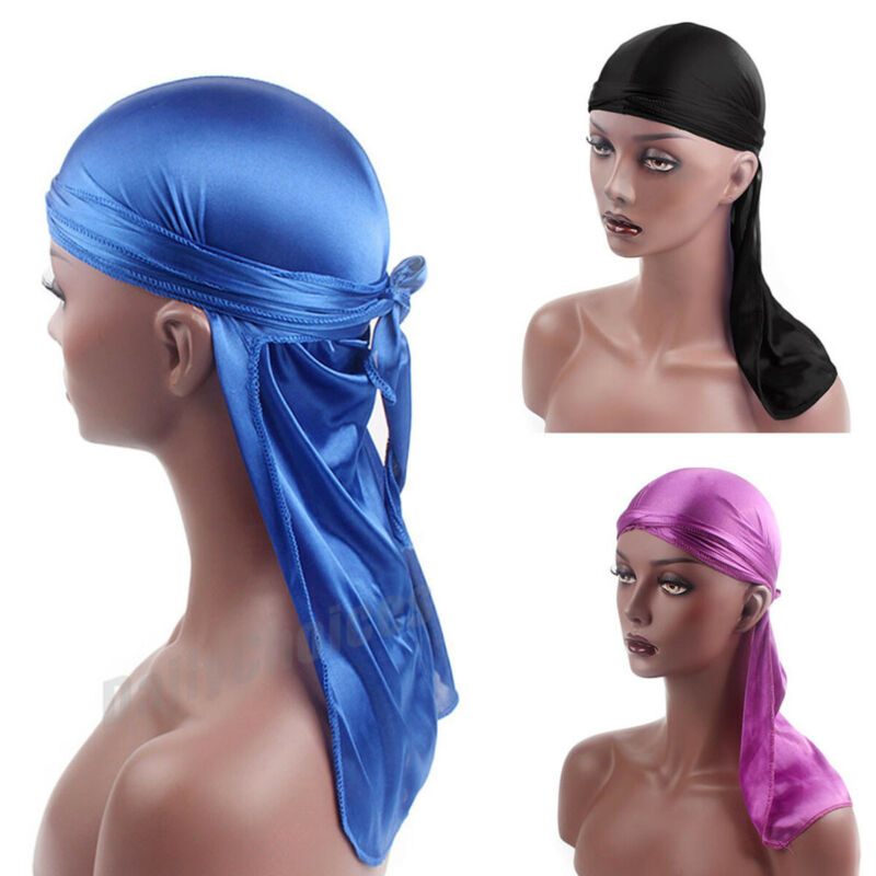 US Unisex Men Women Bandana Doo Durag Headwear Soft Silk Pirate Cap Wrap