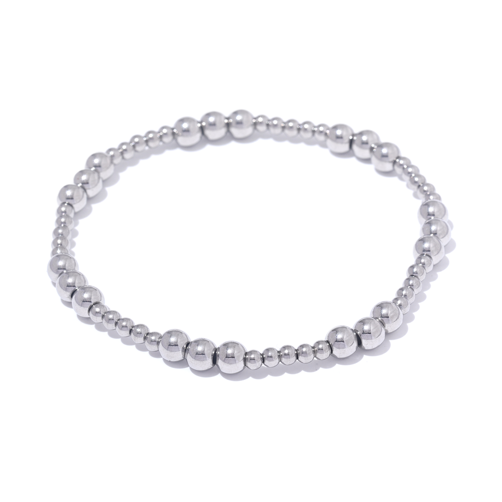 Yhpup 3/4/5/6 MM cuentas de acero inoxidable pulsera elástica hecha a mano diaria brazalete impermeable muñeca al por mayor joyería de Color dorado para hombres: Pistola negra plateada