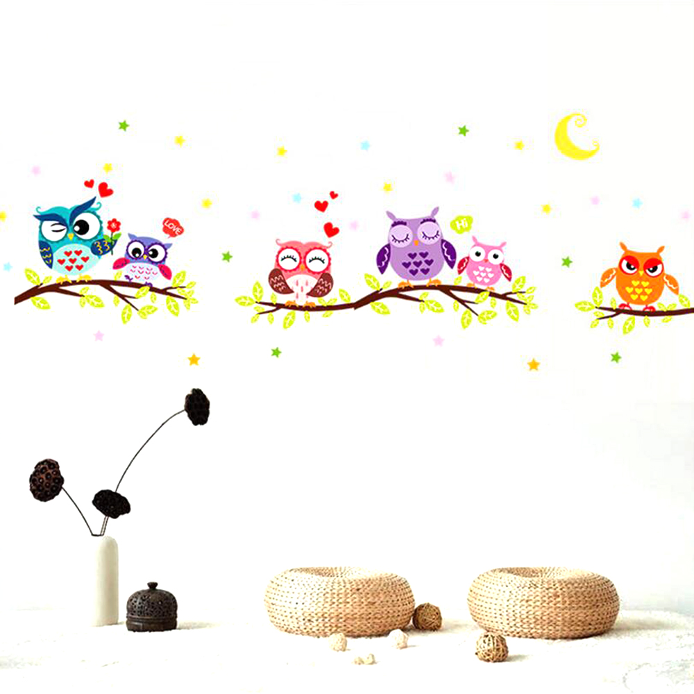 Wallpaper Sticker Happy Removable Waterproof Cartoon Animal Owl Wall Sticker Kids Home Decor Wallpapers For Living Room