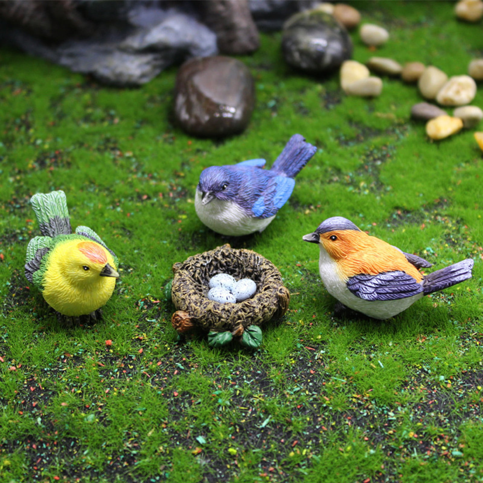 Simulation bird,bird's nest Resin Craft Ornament,cute animal diy sculpture tree decor,gardening bonsai decoration