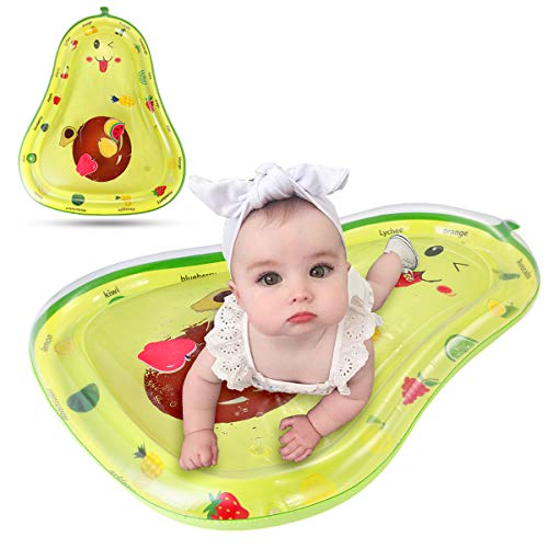 Tummy Time Baby Inflatable Water Mat, Apple Shape Infants Toddlers Activity Center Sensory Developmental Play Mat with Toys: Avocado