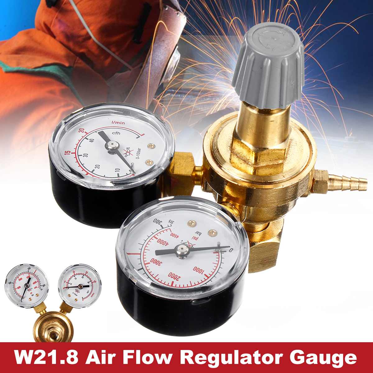 Dual Gauge Argon CO2 Gauges Pressure Reducer Mig Flow Meter Gas Control Valve Welding Regulator Argon Carbon Dioxide Regulator