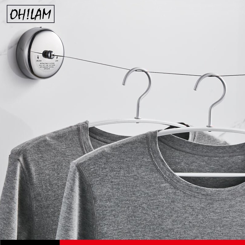 304 Stainless Steel Retractable Wall Mounted 3m Washing Clothes Drying Line Rack Cloth Hanging Rope Chromed 5 Star Hotel