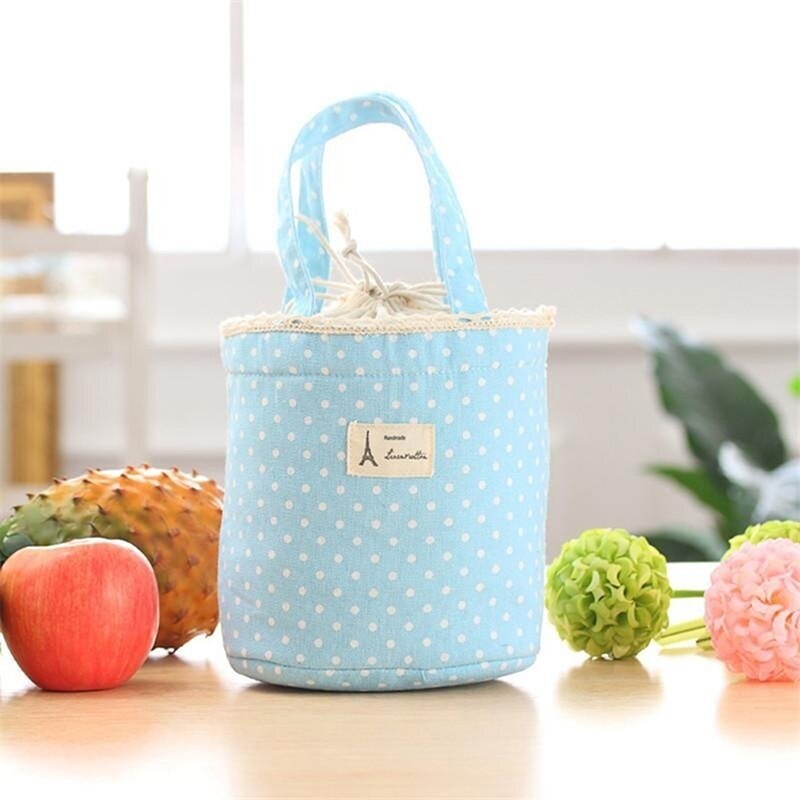 Lunch Bag Lunch Cooler box Polka Dot Lunch Small Tote Pouch Container Box Pink handbag Bolsa Termica Lancheira: Sky Blue / S